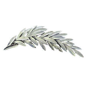 Vtg 60s Trifari Brushed Silver Tone Modernist Leaf Pin Brooch